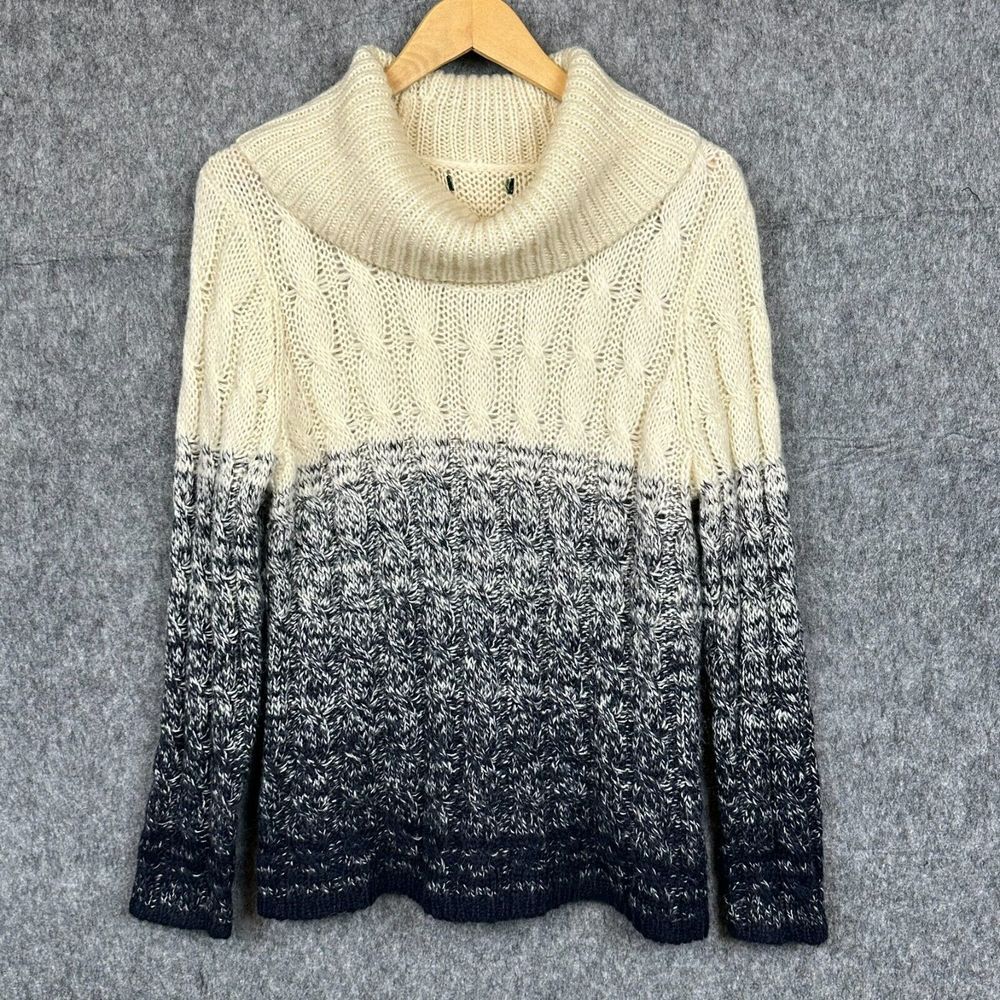 Lauren Ralph Lauren Sweater Women M Blue Ombre Cable Knit Cowl Neck Mohair Blend